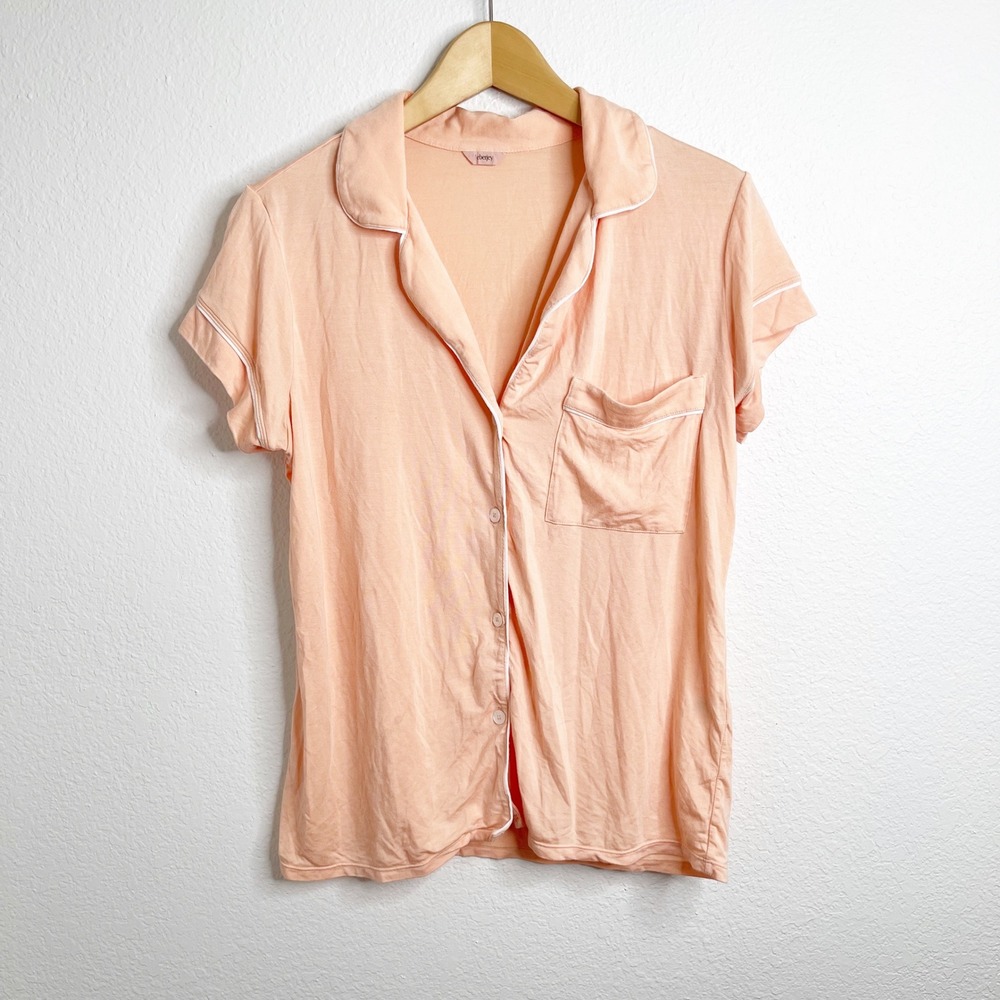 Eberjey Gisele Pajama Top Short Sleeve Button Down Peach Modal Women Size Medium